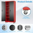 thumbnail image 4 of General 71" H Metal Garage Storage Cabinet with 5 Adjustable Shelves and Pegboard,Steel Storage Cabinet with Wheels for Garage Home Office Utility Room,Required Assembly, Red and Black, 4 of 17
