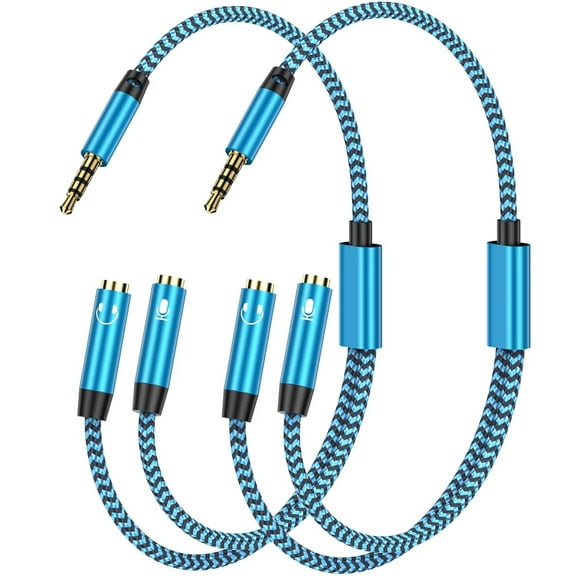 3.5mm Headphone Splitter,2pack Hi-Fi Sounds Extension Cable Audio Stereo Y Splitter,3.5 mm Male to 2 Female (TRRS) Headset Splitter Adapter,Aux Jack Splitter for PC,PS4,PS5,Switch,Xbox,Computer,Mic