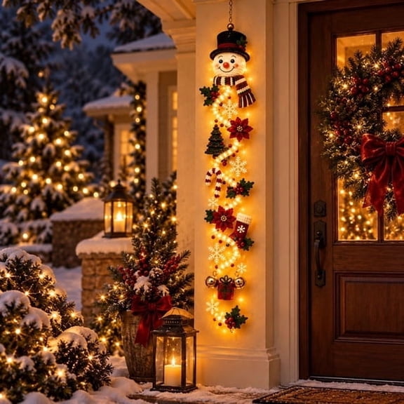 Glowing Christmas Door Hanger,Vertical Lighted Hanging Decor,Warm LED Holiday Wall Decoration for Front Door Entryway