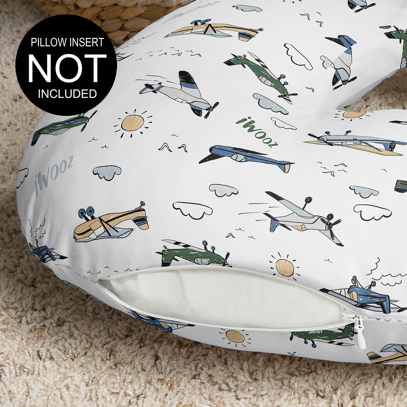 Sweet Jojo Designs Airplane Green and Blue Boy Nursing Pillow Cover Case (Pillow Not Included)