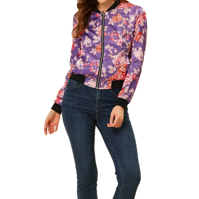 INSPIRE CHIC Blouson Bomber pour Femme Coupe Ajustée Léger à Fermeture Éclair S Violet