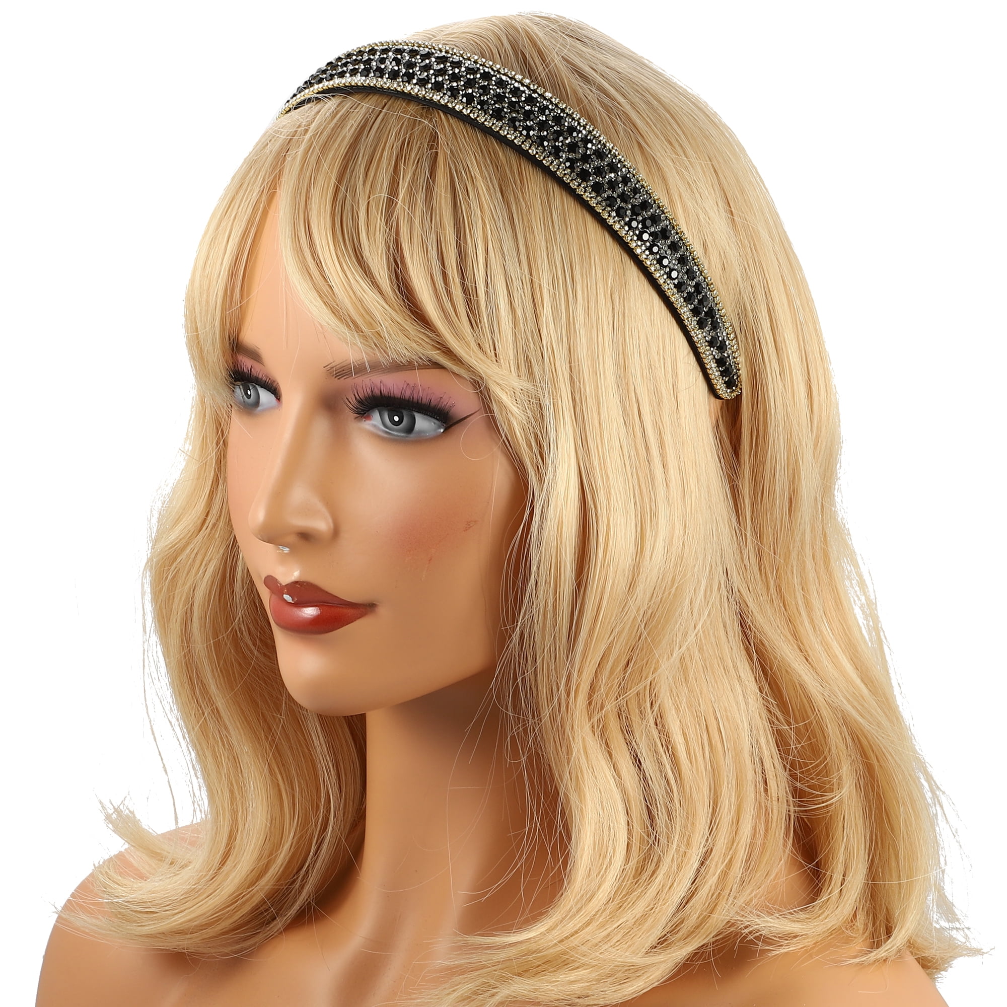 Unique Bargains Rhinestone Headband for Women1 Inch Wide Black