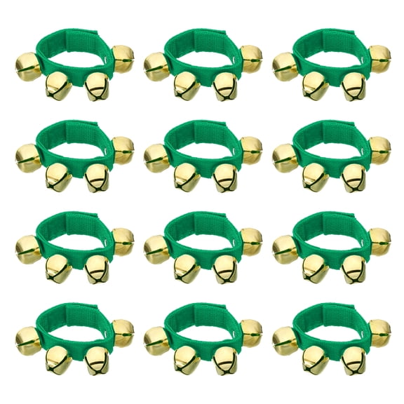 12pcs Wrist Bells, Jingle Bells Ankle Bells Percussion Instruments Musical Rhythm Band with 4 Golden Bells, Green