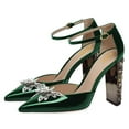 thumbnail image 2 of YDN Women Pointed Toe Butterfly D'orsay Pumps Ankle Strap Crystal High Chunky Heels Party Evening Date Buckle Shoes Size 7.5 Dark Green, 2 of 3