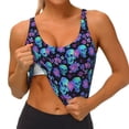 thumbnail image 3 of Pofeuu purple flower blue Skull Print Sports Bra for Women Sexy Vest Yoga Running Gym Fitness Crop Bras Tops-X-Large, 3 of 8