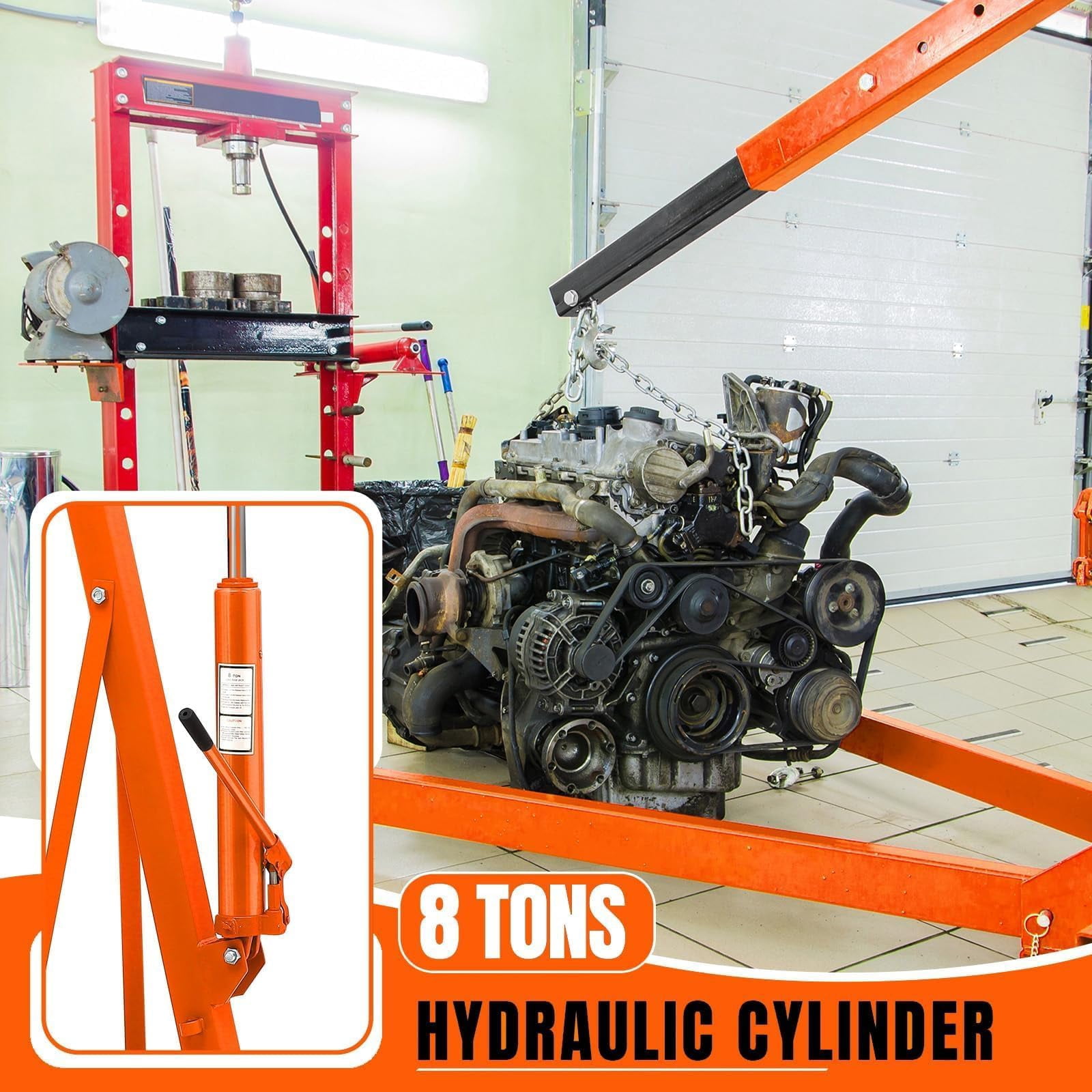 2 Ton (4000 LB) Folding Hydraulic Engine Hoist, Engine Shop Crane Hoist Lift, Heavy Cherry Picker with 6 Wheels and Telescopic Boom for Home Garage, Workshop, Warehouse, Heavy-Duty