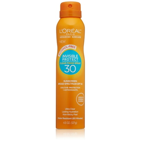 L'Oreal Paris Advanced Suncare Alcohol-Free Clear Finish Spray Sunscreen, SPF 30, 4.5 oz