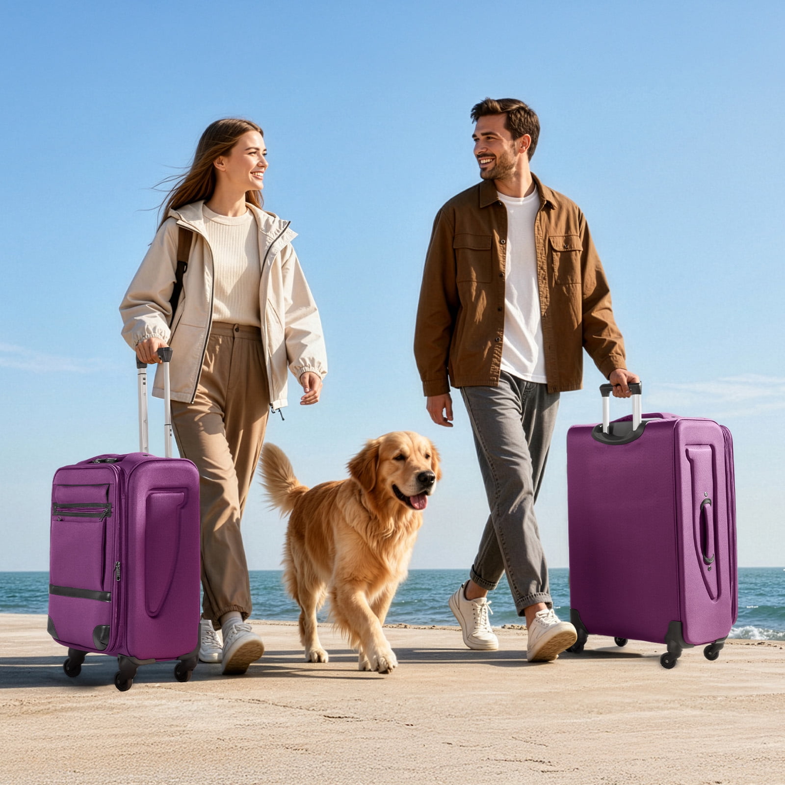 Ktaxon 3-Piece Softside Luggage Set With 8 Set Pcaking Cube TSA Lock, 360° Spinner Wheels Purple