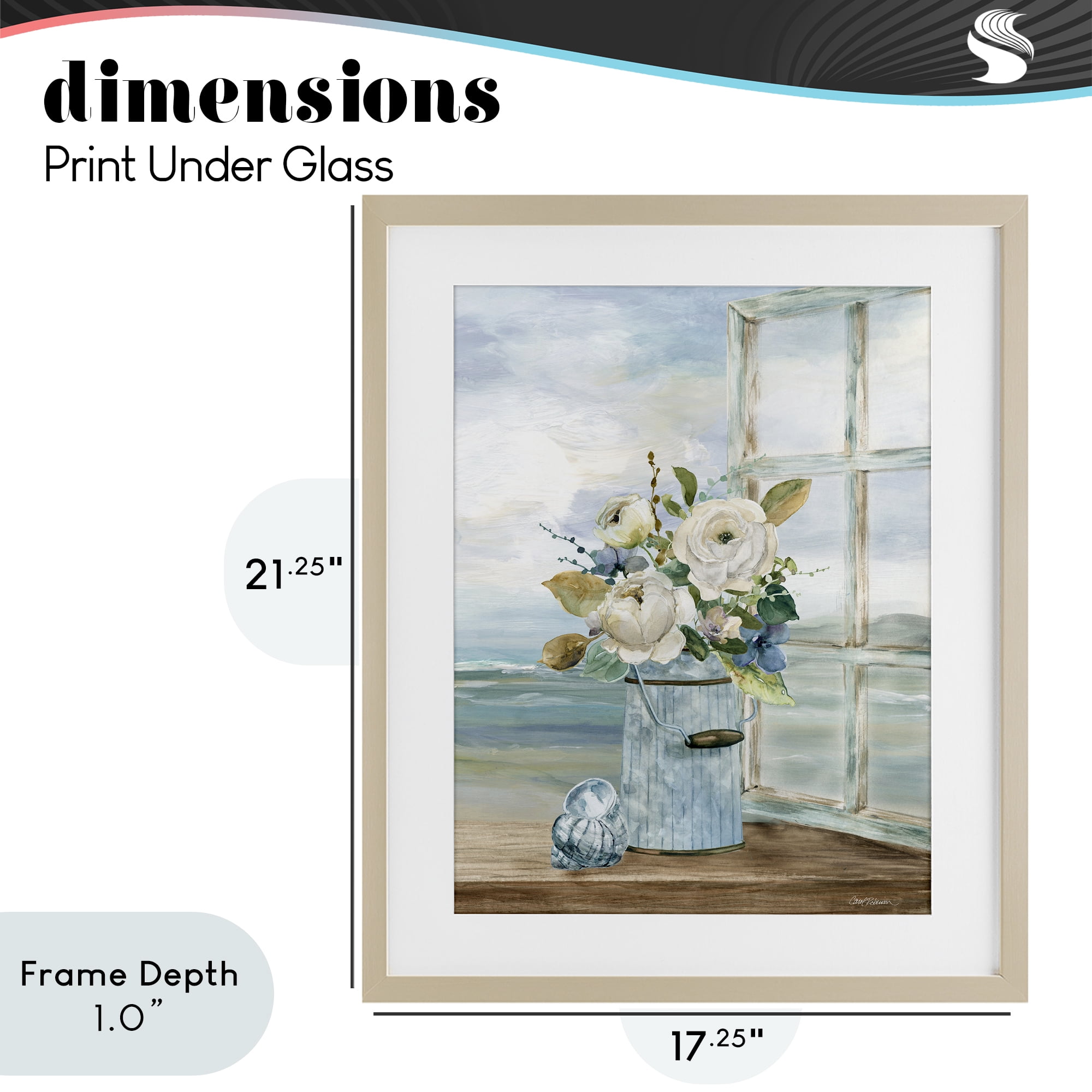 Stupell Industries Seaside Florals on Windowsill Birch Framed Print Under Glass, design by Carol Robinson