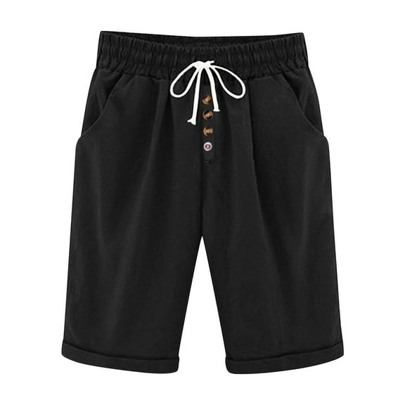 cocolona Womens Summer Casual Shorts Elastic Waist Button Knee Length Shorts Trendy Cute Beach Shorts with Pockets