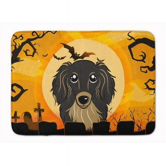 Halloween Longhair Black & Tan Dachshund Machine Washable Memory Foam Mat