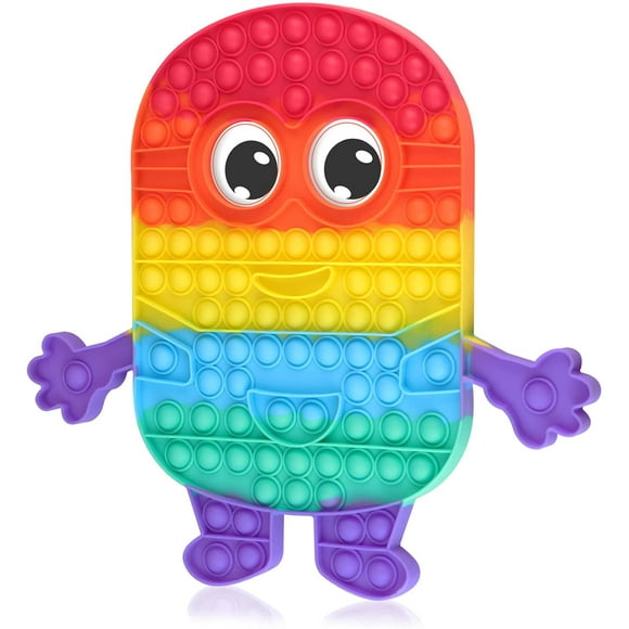 IGUOHAO Fidget Pop Toys, Push it Bubble Big Size Rainbow Jumbo Cute Pop Toys Anxiety Stress Reliever Silicone Squeeze Toy Christmas Pop Sound for Kids Adults