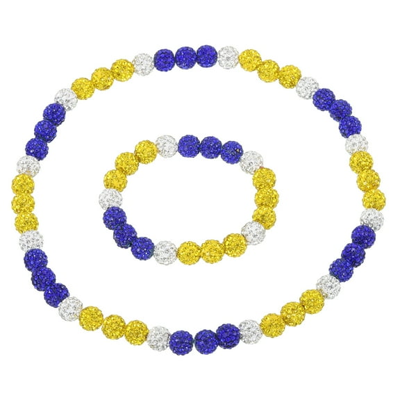Uxcell Baseball Necklace Bracelet Set, 18" Baseball Necklace 7.5"  Bracelet Glitter Ice Collection Rhinestone Inspired Bead for Men Women Players Gifts(Yellow White Blue, Pack of 2)