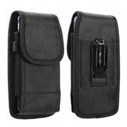 For Nokia C300 N155DL / Nokia G310 5G / Nokia G42 Nylon Canvas Fabric Waist Belt Holster Vertical Pouch Holds XL Phone Works with Thick Cases Universal Cover - Black