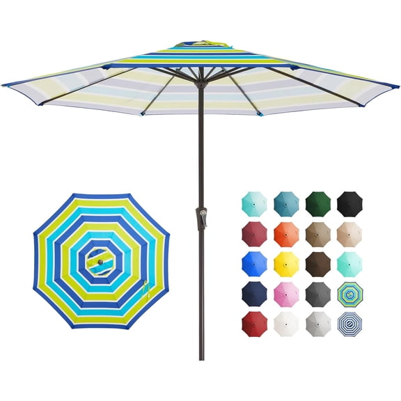 11 ft Outdoor Patio Table Umbrella Blue Green Striped