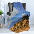 thumbnail image 4 of Snow Mountain Soft Flannel Fleece Throw Blanket, African Herd Passing by Snow-capped Mount Kilimanjaro, Cozy Plush for Indoor and Outdoor Use, 50" x 70", Azure Blue and Multicolor, by Ambesonne, 4 of 5