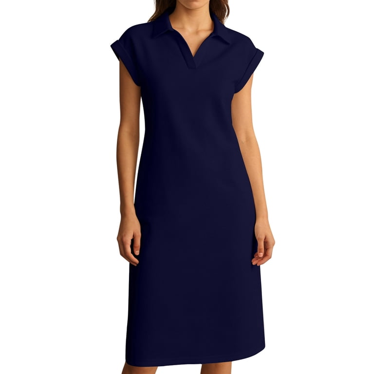 Jtieacloth Dresses for Women Elegant Casual Knit Dress Short Sleeve Split Loose Fit Collar Summer Fashion,Blue, Women's, Size: Small