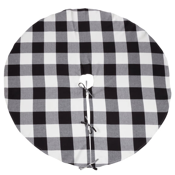 Saro Lifestyle Buffalo Plaid Design Decorative Cotton Christmas Tree Skirt Black 72"