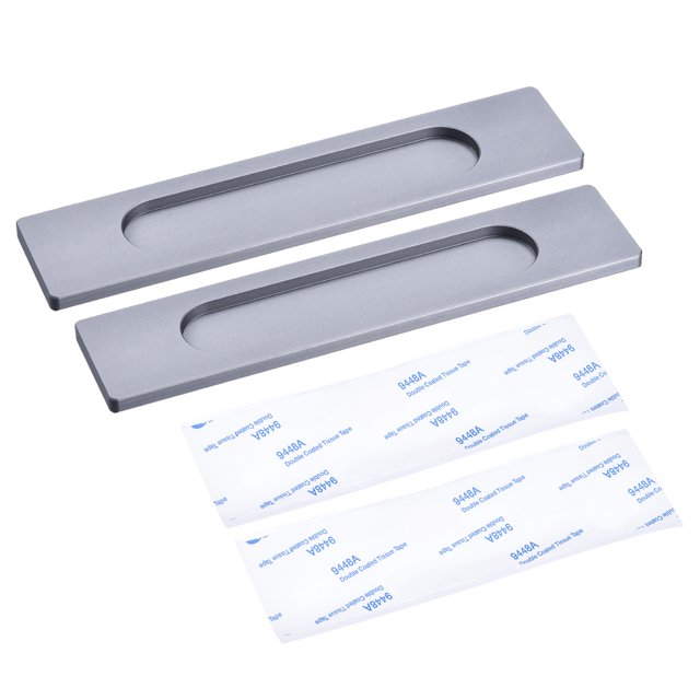 Unique Bargains 180x40x5.7mm Rectangle Finger Flush Pull Handle with Sticker Anodizing Grey 2 Pack