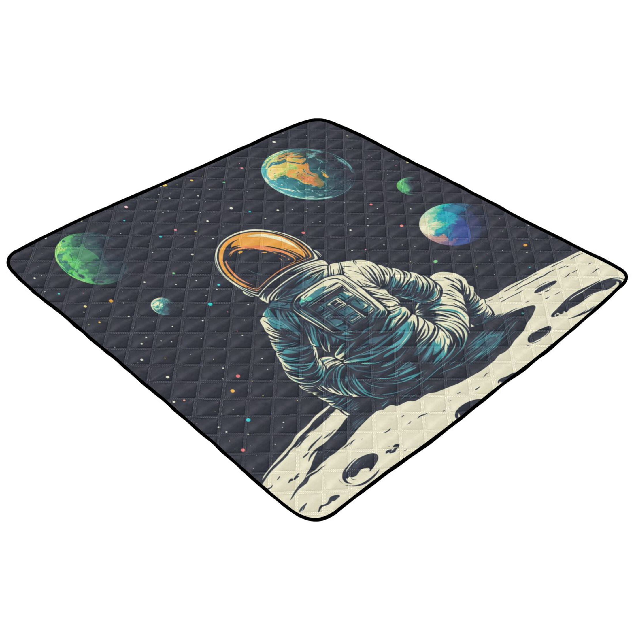 WOBOGO Astronaut Sitting on The Moon Baby Playmats Extra Large Waterproof Rollable Activity Pads for Toddlers 50×50inch