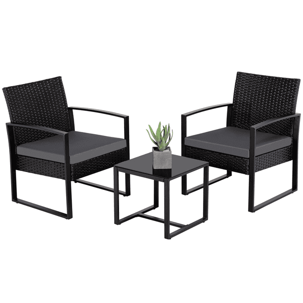 Easyfashion 3-Piece Bistro Set with Rattan Chairs for Outdoor Patio and ...