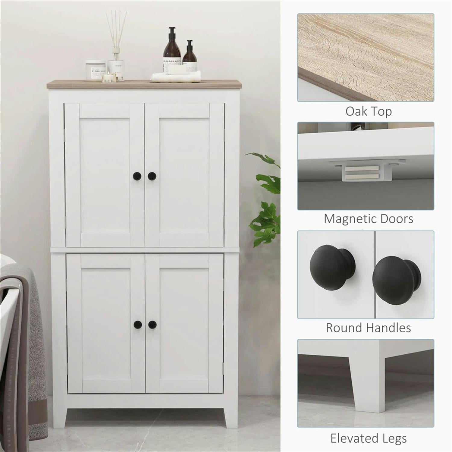 Demi Bonn 43" Bathroom Floor Cabinet, Freestanding Storage Cabinet with Adjustable Shelf and 4 Doors, for Living room, Entryway, Kitchen, White