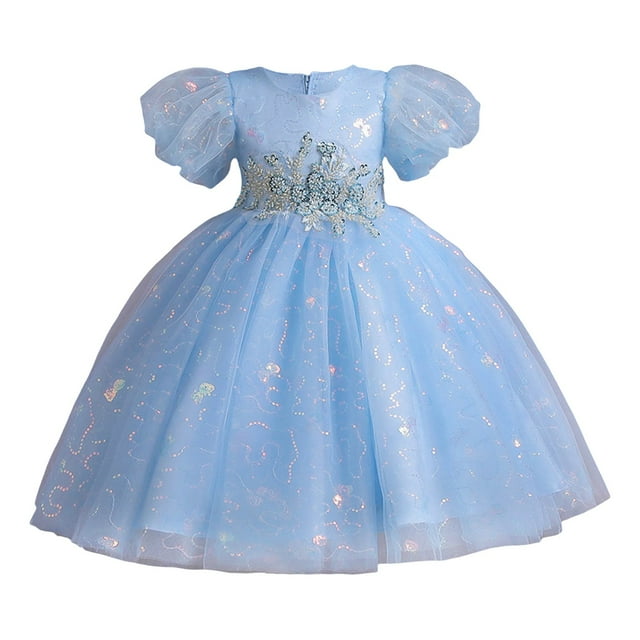 MIASHUI Robe de Demoiselle d'Honneur en Dentelle pour Fille, Robe de Fête Formelle de Mariage pour Filles, Robe de Tulle pour Anniversaire, Concours et Vacances, Bleu Ciel, 13-14 Ans