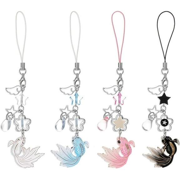 4Pcs Cute Phone Charm Mobile Koi Pendant Decor Anti Theft Strap Charms for Camera Bag Case Suitable for Keychain Backpack Wallet Decoration Women