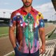 thumbnail image 1 of Blusa y camisa de manga corta con cuello vuelto para hombre, blusa informal de moda con cuello vuelto, blusa estampada de manga corta con botones, blusa de poliéster para hombre, 1 of 6