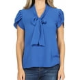 thumbnail image 5 of Women's Casual Petal Sleeve Bow Tie Neck Short Sleeve Blouse Top, 5 of 6