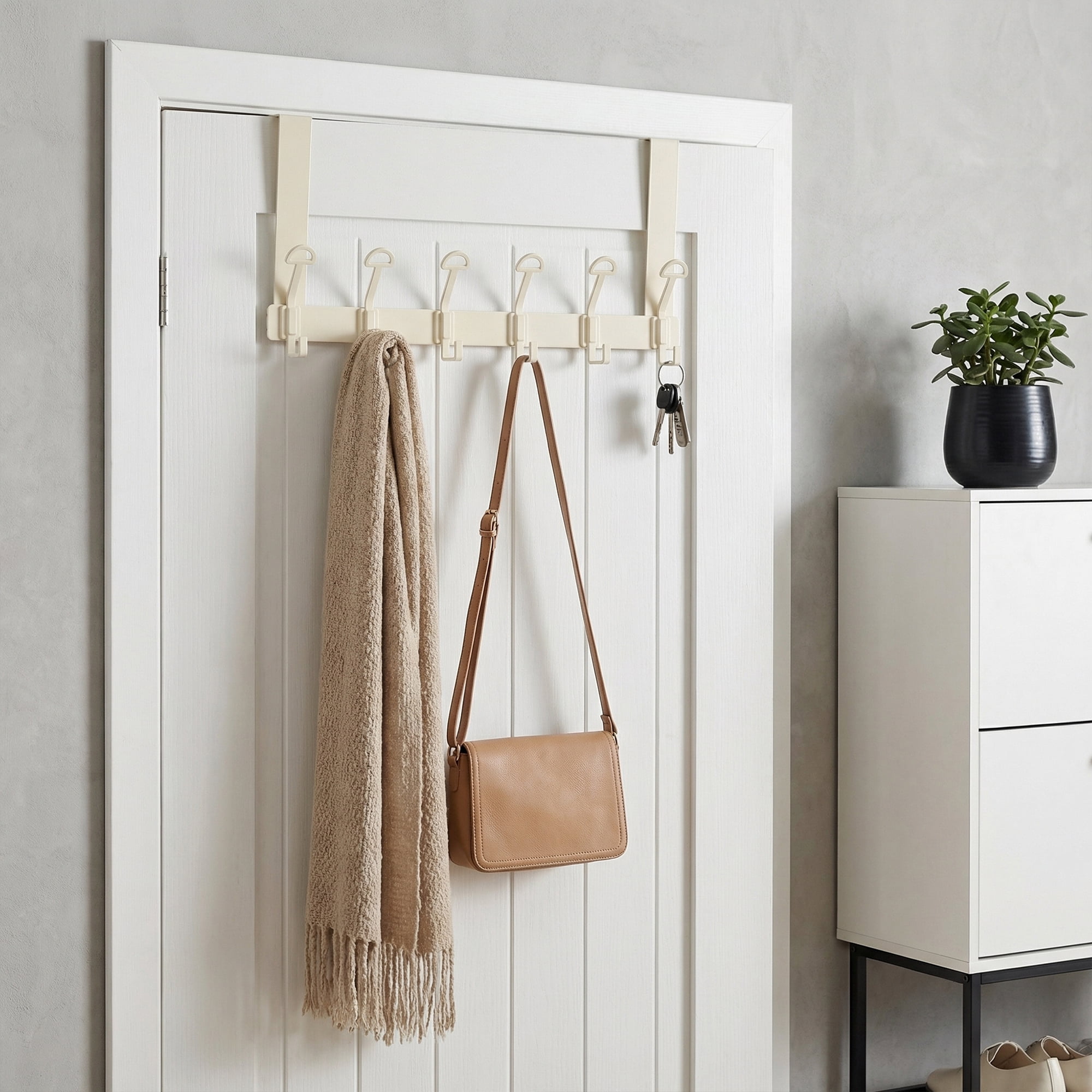 Unique Bargains Coat Rack Wall Mount with 6 Hooks for Entryway Bedroom White 15.4"x7.1"