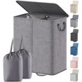 thumbnail image 1 of Cesta Doble para Ropa Sucia con Tapa y Bolsas de Lavandería Extraíbles, 136L Grande Plegable Cesta de Lavandería con 2 Compartimientos y Asas para Dormitorio, Baño, Cuarto de Lavado, Gris, 1 of 7