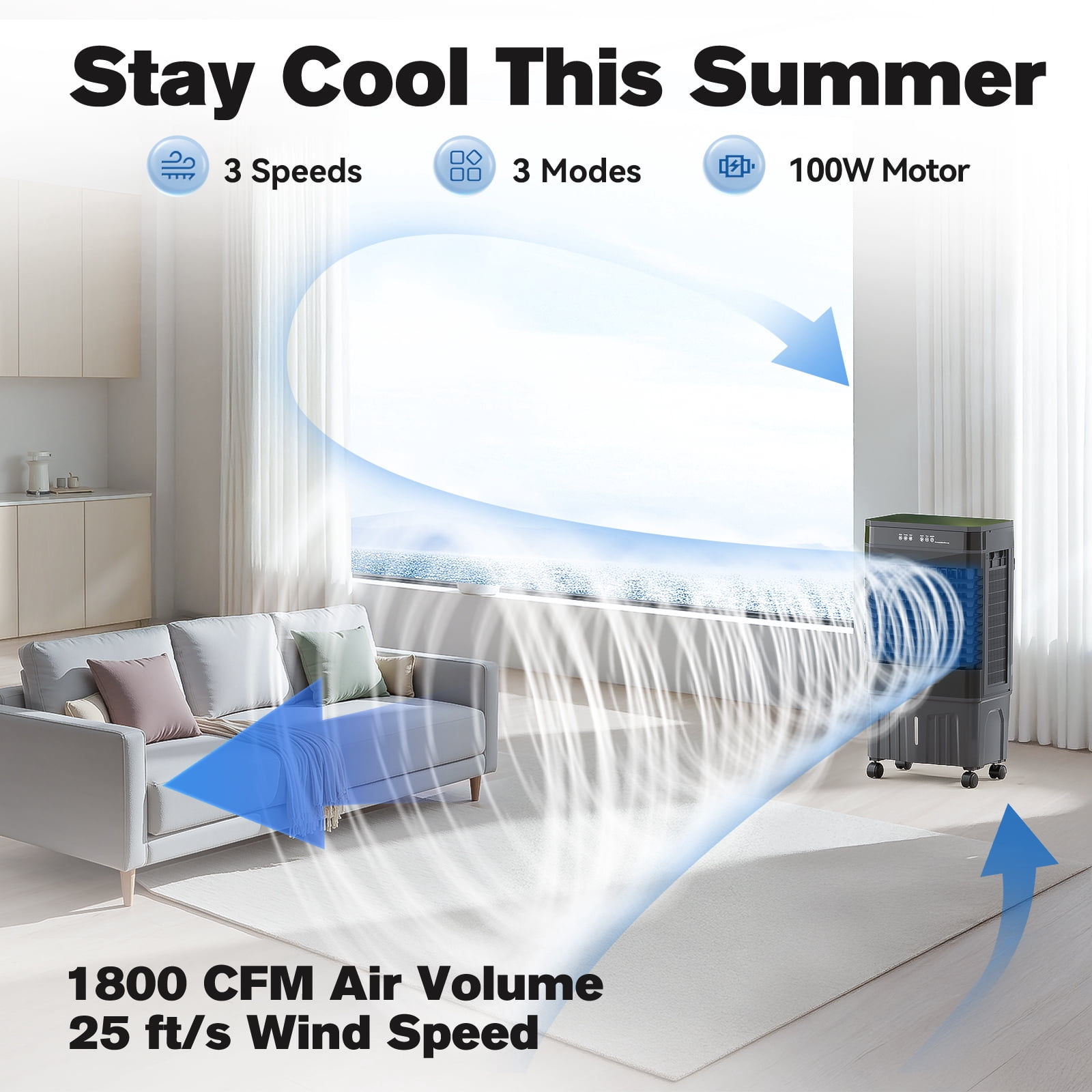 Auertech 5.3 Gal Swamp Cooler with Remote, 1800 CFM 12H Timer Portable Evaporative Air Cooler with Wheels, 4 Ice Packs, 3 Speeds, 120°Oscillation