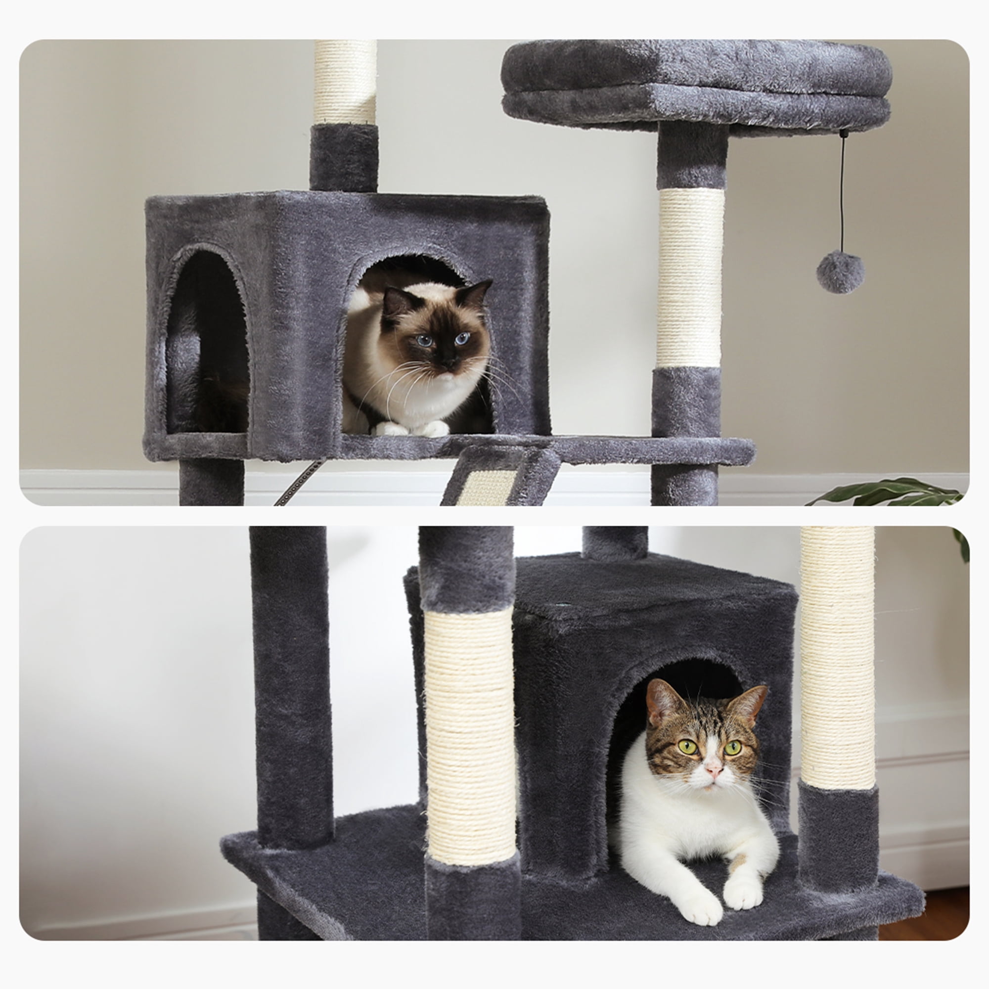 Pefilos 70" Large Cat Tree for Indoor Cats, Multi-Level Cat Tower Cat Scratching Post with 2 Perches, 2 Condos, Hammock and 2 Pompoms, Dark Gray