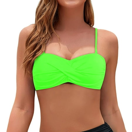 Womens Bikini Top Bandeau Strapless Swimwear Top Only Green M
