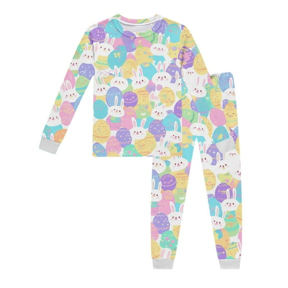 KONDYS Easter Pajamas for Toddler Girls Long Sleeve Tops and Long Pants Bunny Egg Graphic Loungewear Sleepwear 2-3Y