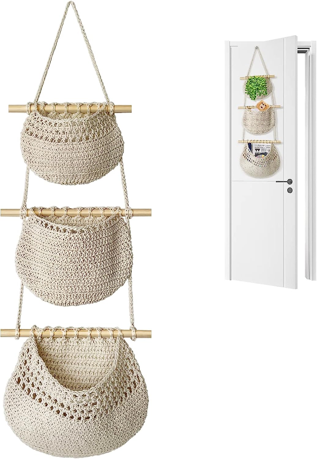 Xgo Cotton 3 Tier Hanging Storage Baskets, over the Door Storage