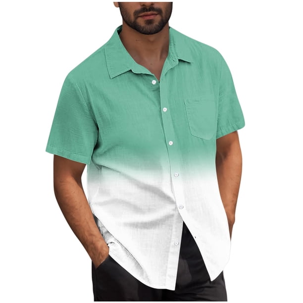 Mens Casual Manga Corta Botón Abajo Camisas Turndown Cuello Blusa de Impresión, Poliéster Ligero Top de la Moda para el Verano Al Aire Libre Y el Uso Diario