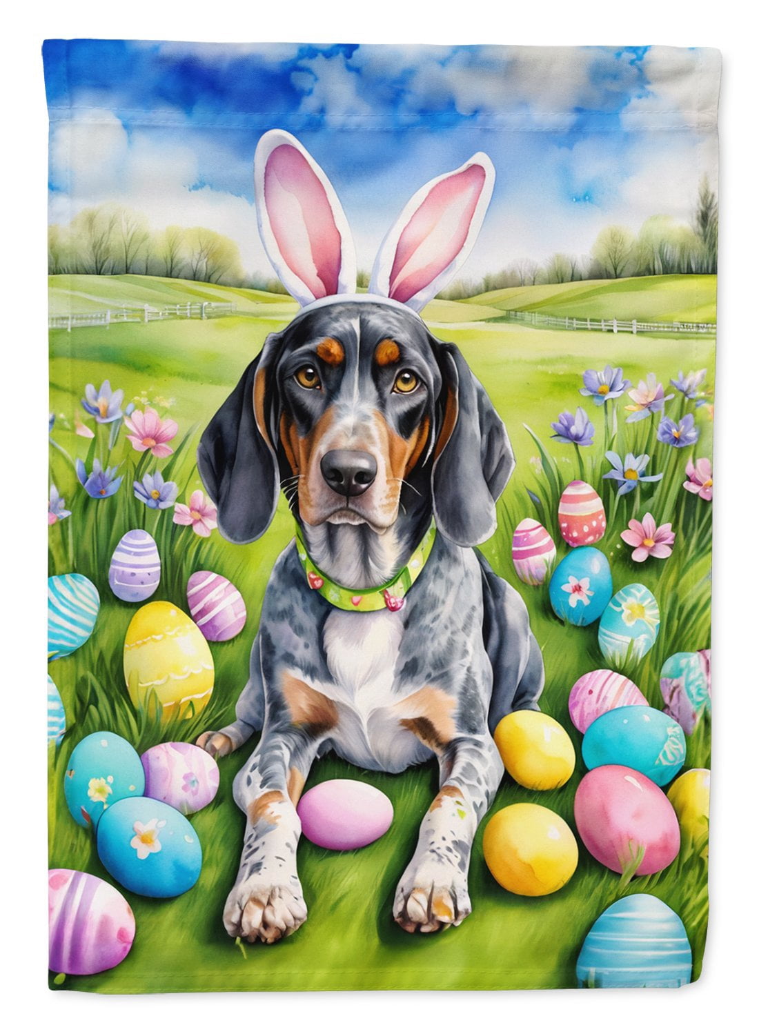 Bluetick Coonhound Easter Egg Hunt Garden Flag 11.25 in x 15.5 in