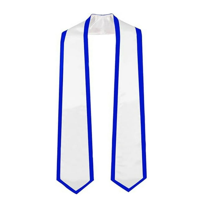 Fgnfyis Graduation Stole for College, 72 inches long, crafted from white polyester with blue ribbon trim. This double-layer honor sash is perfect for graduation ceremonies, celebrations, and as a graduation sash accessory.