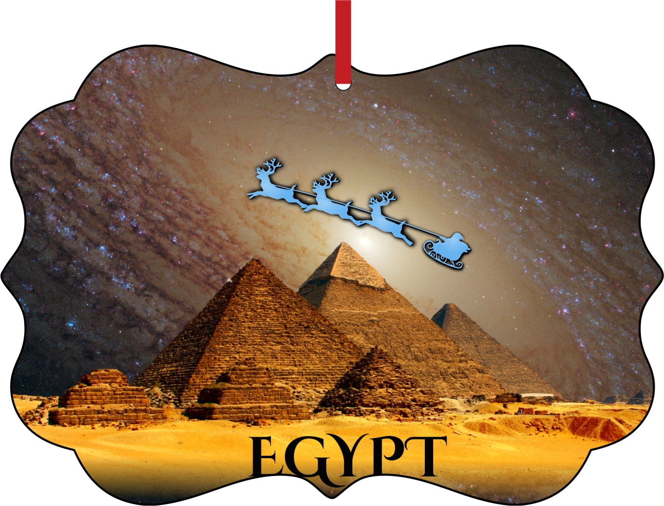 Santa Klaus and Sleigh Riding Over the Ancient Egyptian Pyramids in
