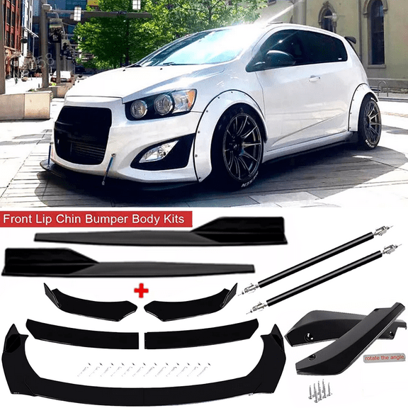For Chevrolet Sonic 2012-20 Black Front Bumper Lip Spoiler Splitter Side Skirts