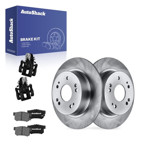 AutoShack Rear Solid Brake Rotors   Ceramic Pads   Calipers Black 8-PC Brake Kit Replacement for 2015 Honda Civic 2016-2018 Acura ILX 11.1" (282 mm)
