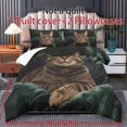 thumbnail image 6 of ZIATUBLES Twin Size 3-Piece Green Cat Portrait Print Duvet Cover Set, Soft Easy-Care Zipper Closure Bedding, Modern Bedroom Decor Includes 1 Duvet Cover & 2 Pillowcases, 6 of 8