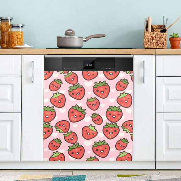 Dishwasher Magnet Cover Magnetic Fridge Door Cover Home Kitchen Decor Cute Cartoon Strawberry 23"x 26"
