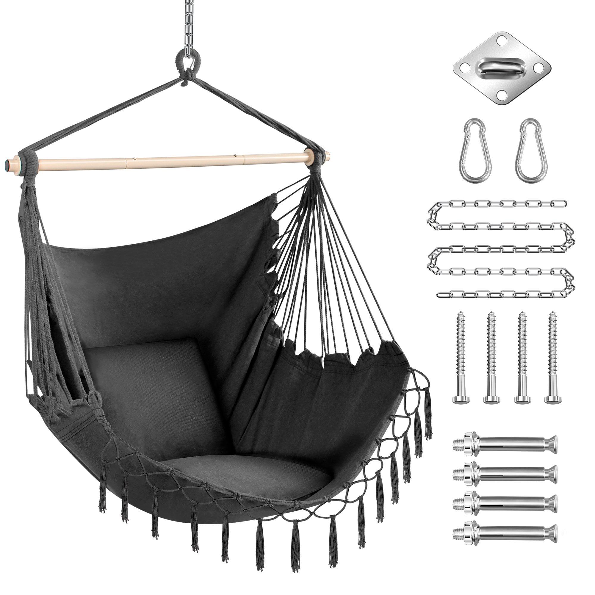 Ciouper Hammock Chair Hanging Rope Swing with Foot Rest Support - Max 500  Lbs - 2 Cushions 