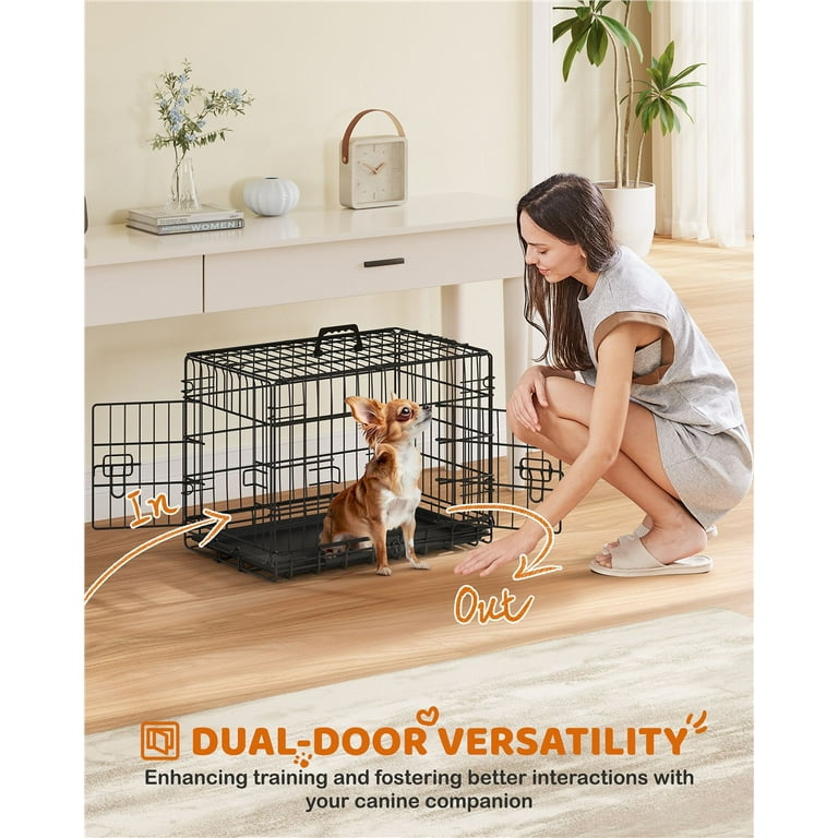 Alden Design 24 inch Divider Dog Kennal with Slide Out Tray Black