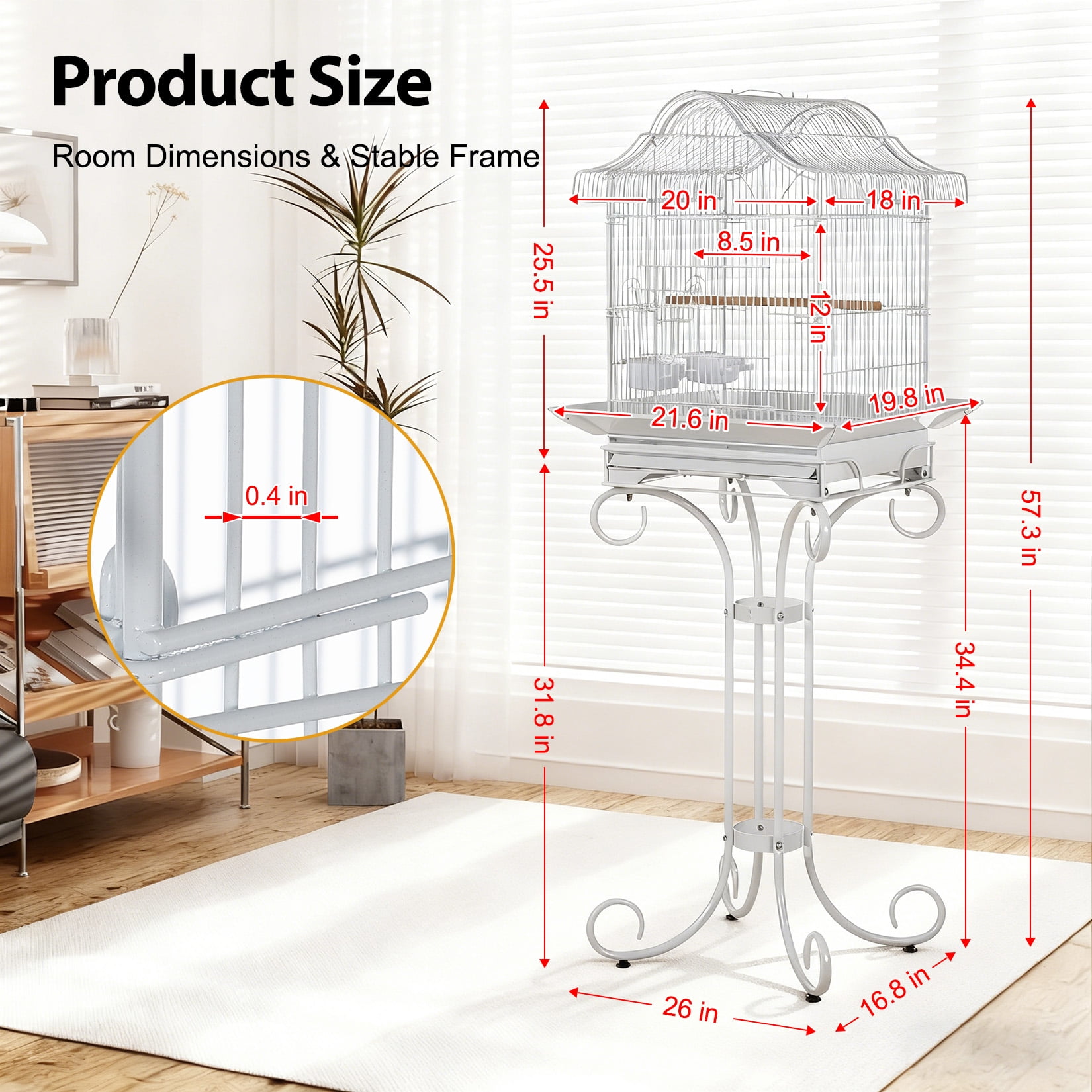 Heavy-Duty Wrought Iron Bird Cage - Victorian Style Aviary with Stand for Small Birds