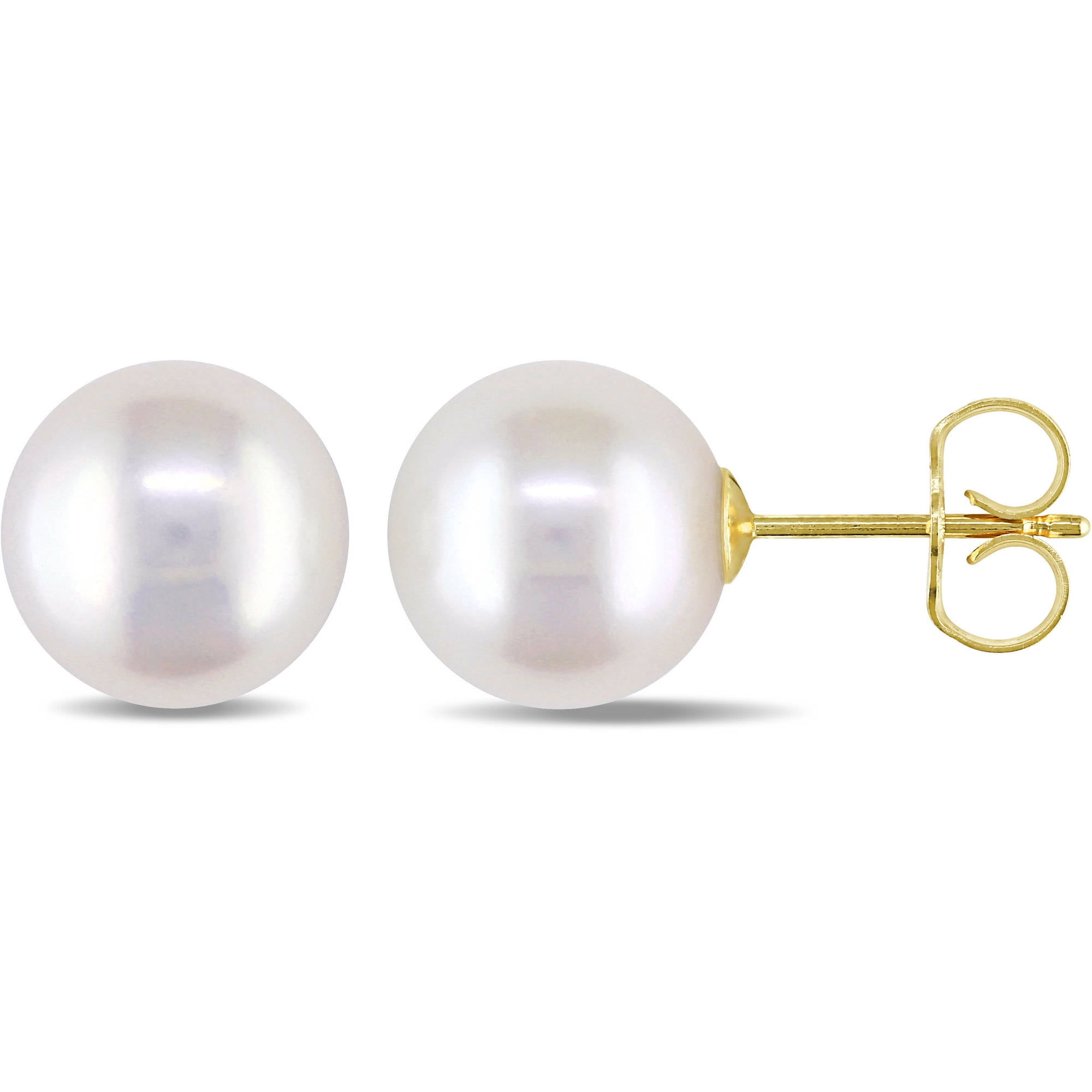 7-7.5mm White Round Cultured Pearl 14kt Yellow Gold Stud Earrings 