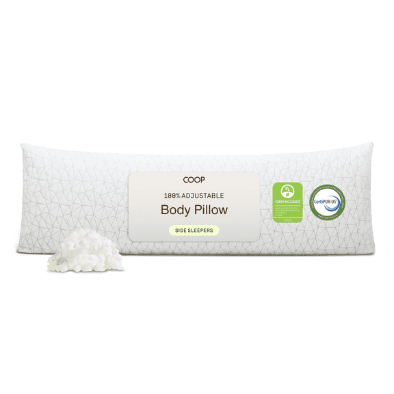 Coop Home Goods Full Body Pillow with Adjustable Shredded Memory Foam Perfect for pregnancy, nursing, and snuggling-Washable-20x54- Bamboo Derived Viscose Rayon and Polyester Blend Cover